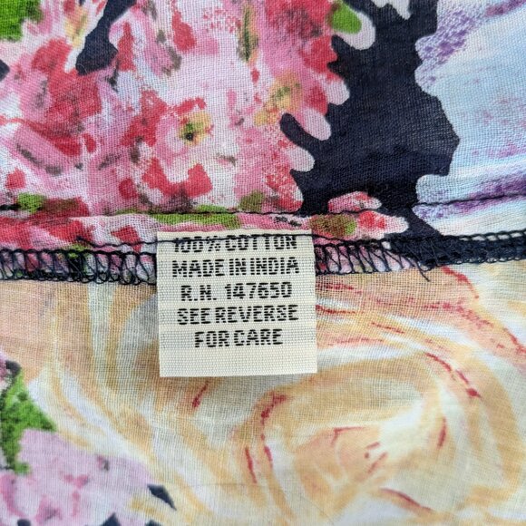 COTTON DAISY Navy Floral Lightweight Cotton Long Sleeve Button Blouse; Size L - Picture 5 of 6